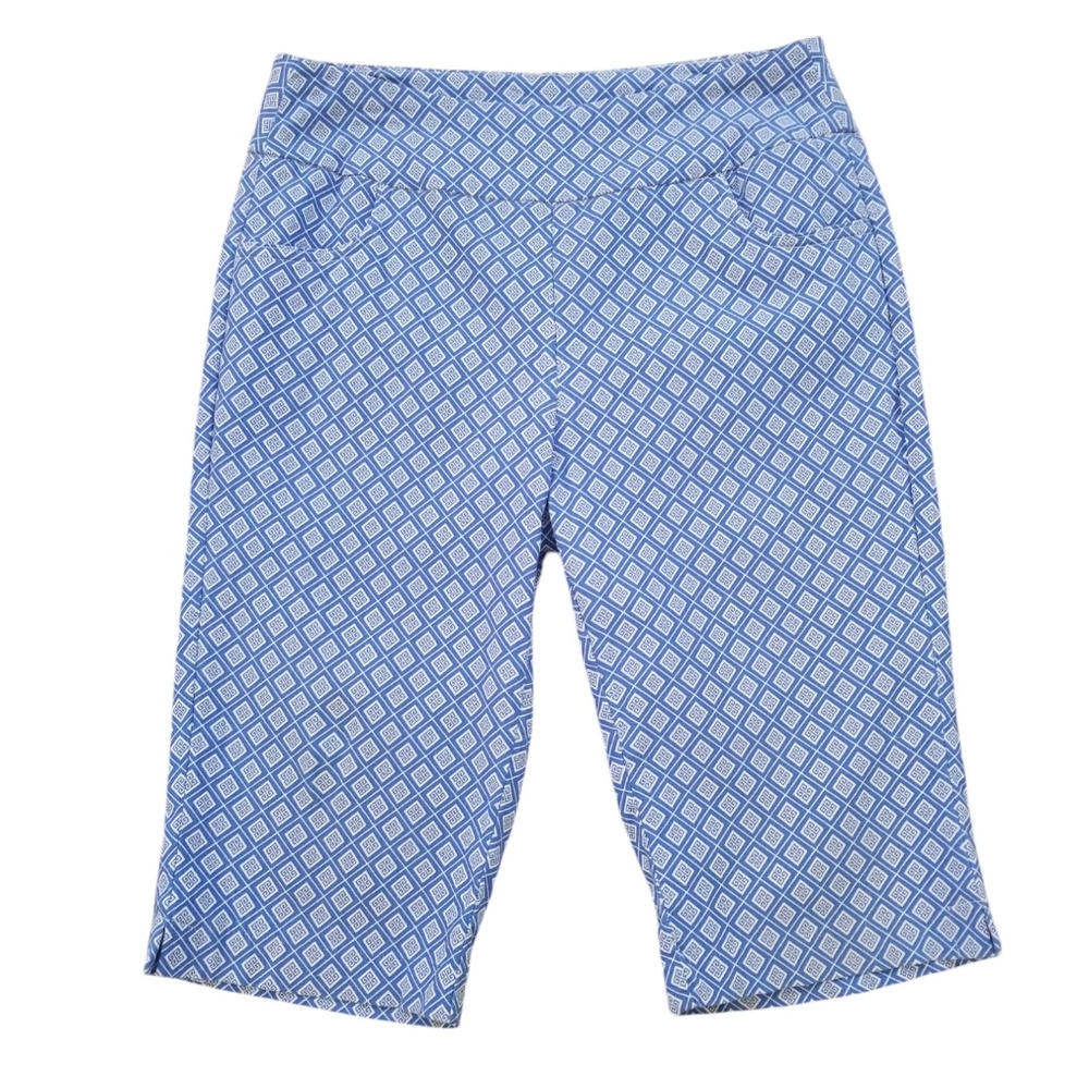 Lulu-B Women's‎ Blue Geometric Stretch High Rise Bermuda Shorts Size 8